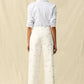 Ladies BAYEAS High Rise Wide Leg Pants with Flowers-White