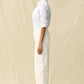Ladies BAYEAS High Rise Wide Leg Pants with Flowers-White