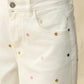 Ladies BAYEAS High Rise Wide Leg Pants with Flowers-White
