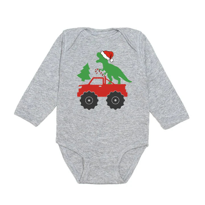 Boys Santa Dino Monster Truck Bodysuit or Tee by Sweet Wink