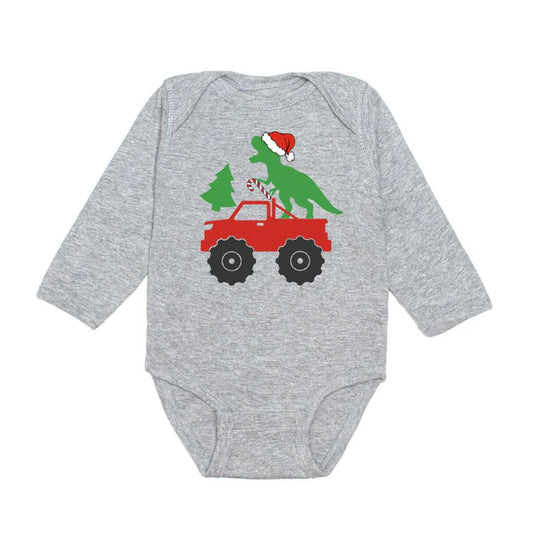 Boys Santa Dino Monster Truck Bodysuit or Tee by Sweet Wink