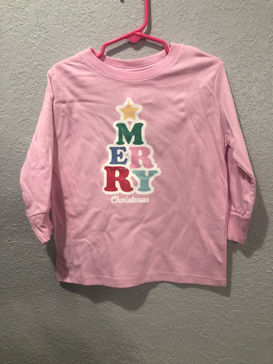 Girls Pink Merry Christmas L/S Tee by Life in the South
