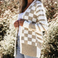 Ladies Smoke Gray Gingham Striped Knitted Open Front Cardigan