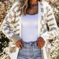 Ladies Smoke Gray Gingham Striped Knitted Open Front Cardigan