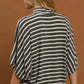 Ladies Striped Flowy Mock Neck Top with Batwings-Charcoal
