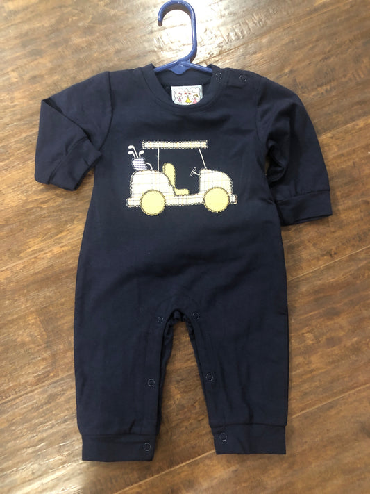Boys Golf Cart on Navy Romper by Three Sisters