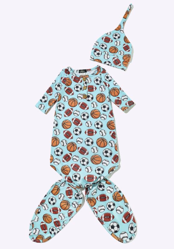 Babies Aqua Baller Knotted Baby Gown by Clover Cottage
