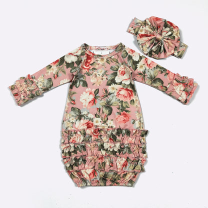 Baby Girls Clover Cottage Blush Garden Baby Gown