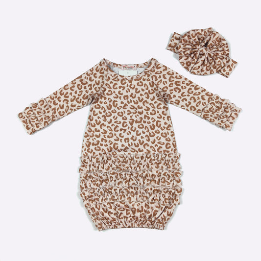 Baby Girls Clover Cottage Blush Leopard Baby Gown