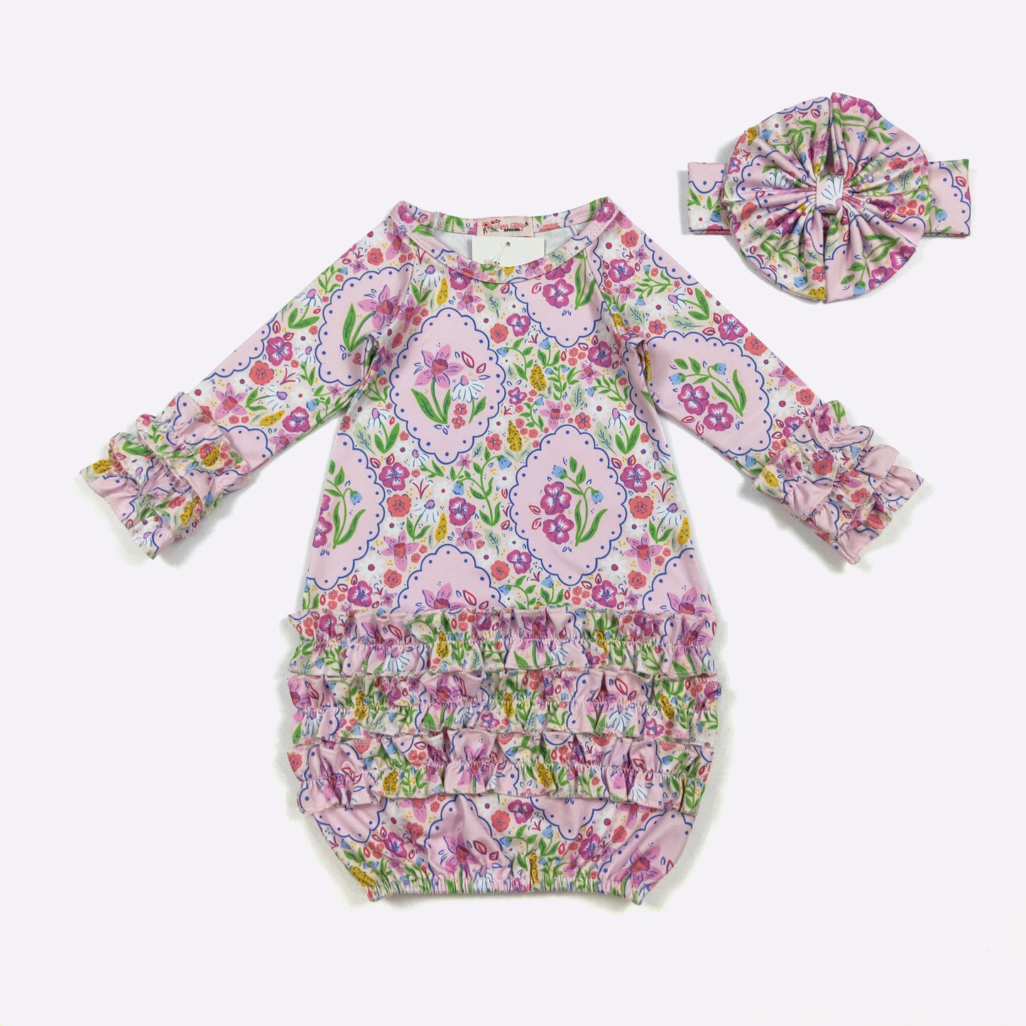 Baby Girls Clover Cottage Flower Sillhouette Gown