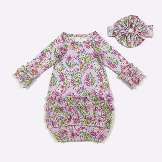 Baby Girls Clover Cottage Flower Sillhouette Gown