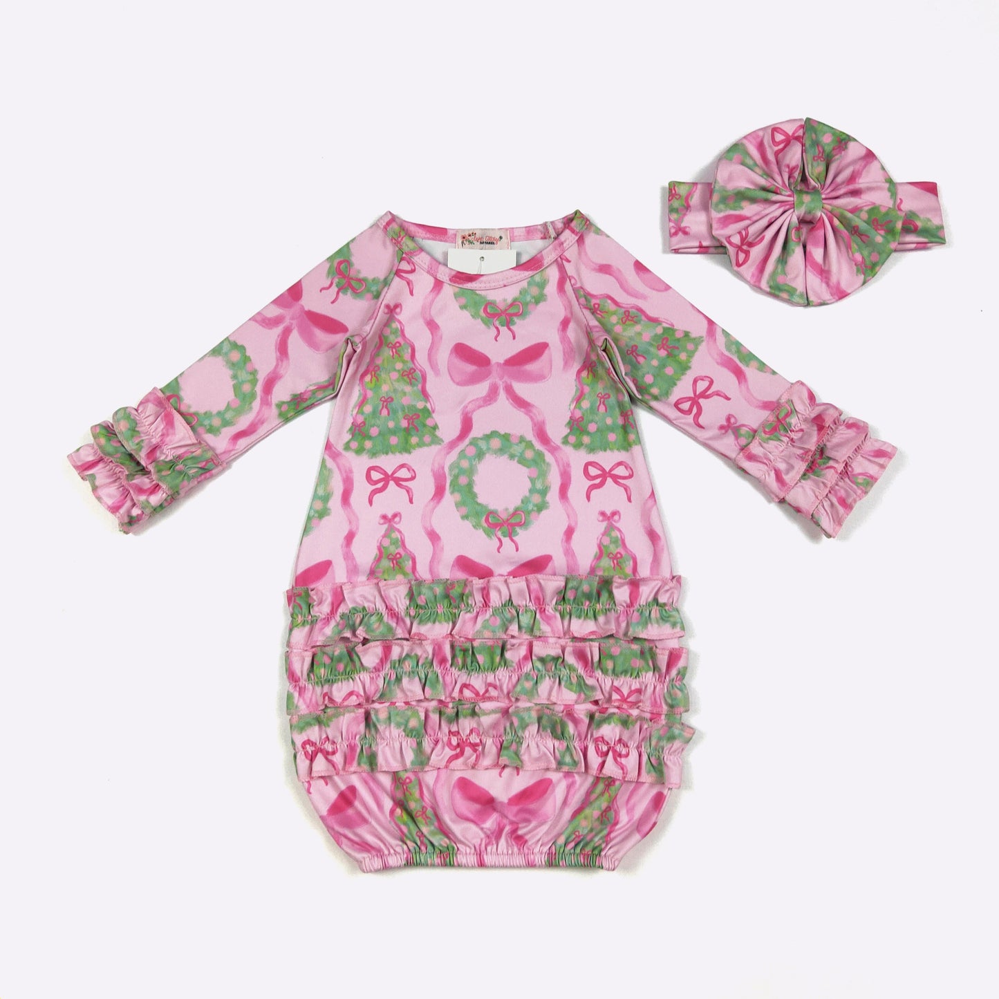 Baby Girls Clover Cottage Fuchsia Wreath Baby Gown