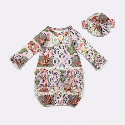 Baby Girls Clover Cottage Girly Rootin' Tootin' Gown