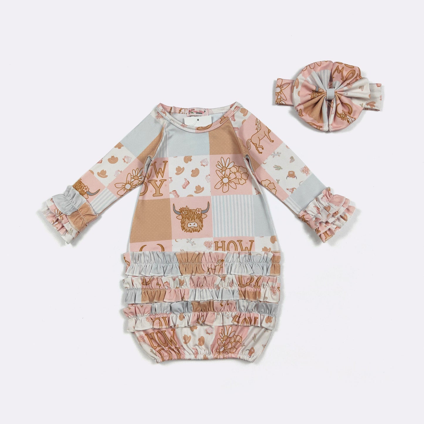 Baby Girls Clover Cottage Highland Patch Gown