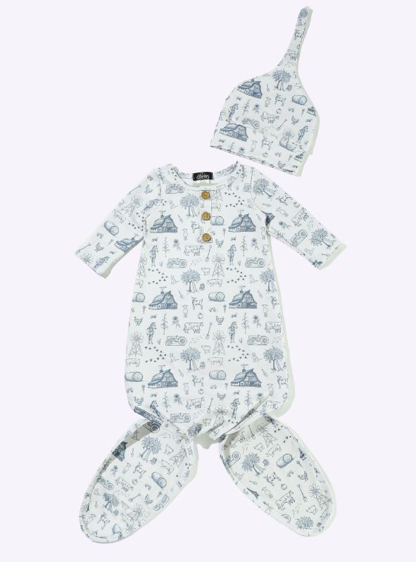Babies Hazy Farm Knotted Baby Gown by Clover Cottage