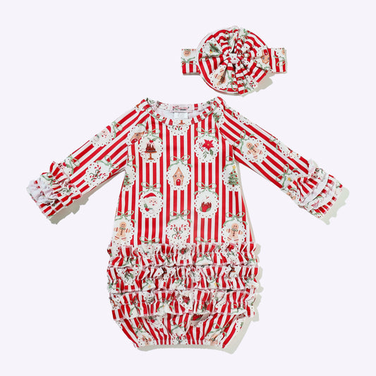 Baby Girls Clover Cottage Ornament Stripe Gown