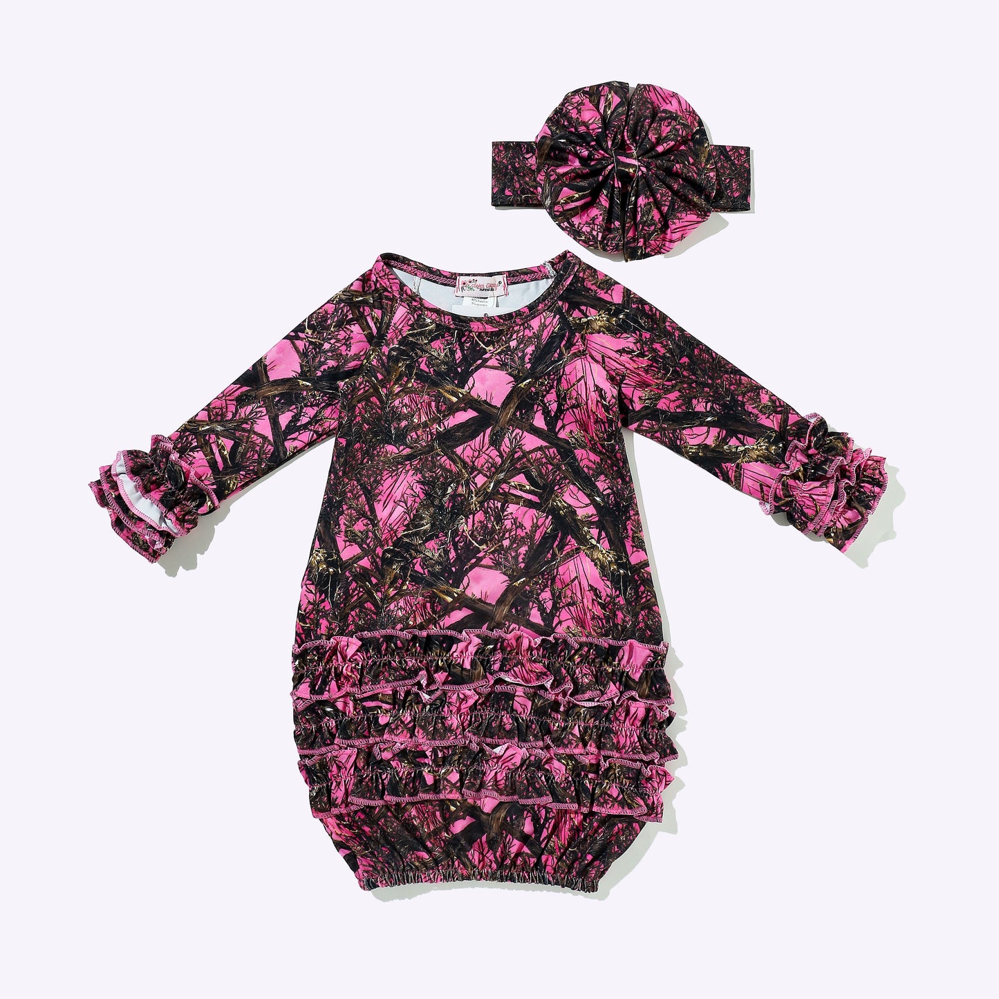 Baby Girls Clover Cottage Pink Tree Camo Gown