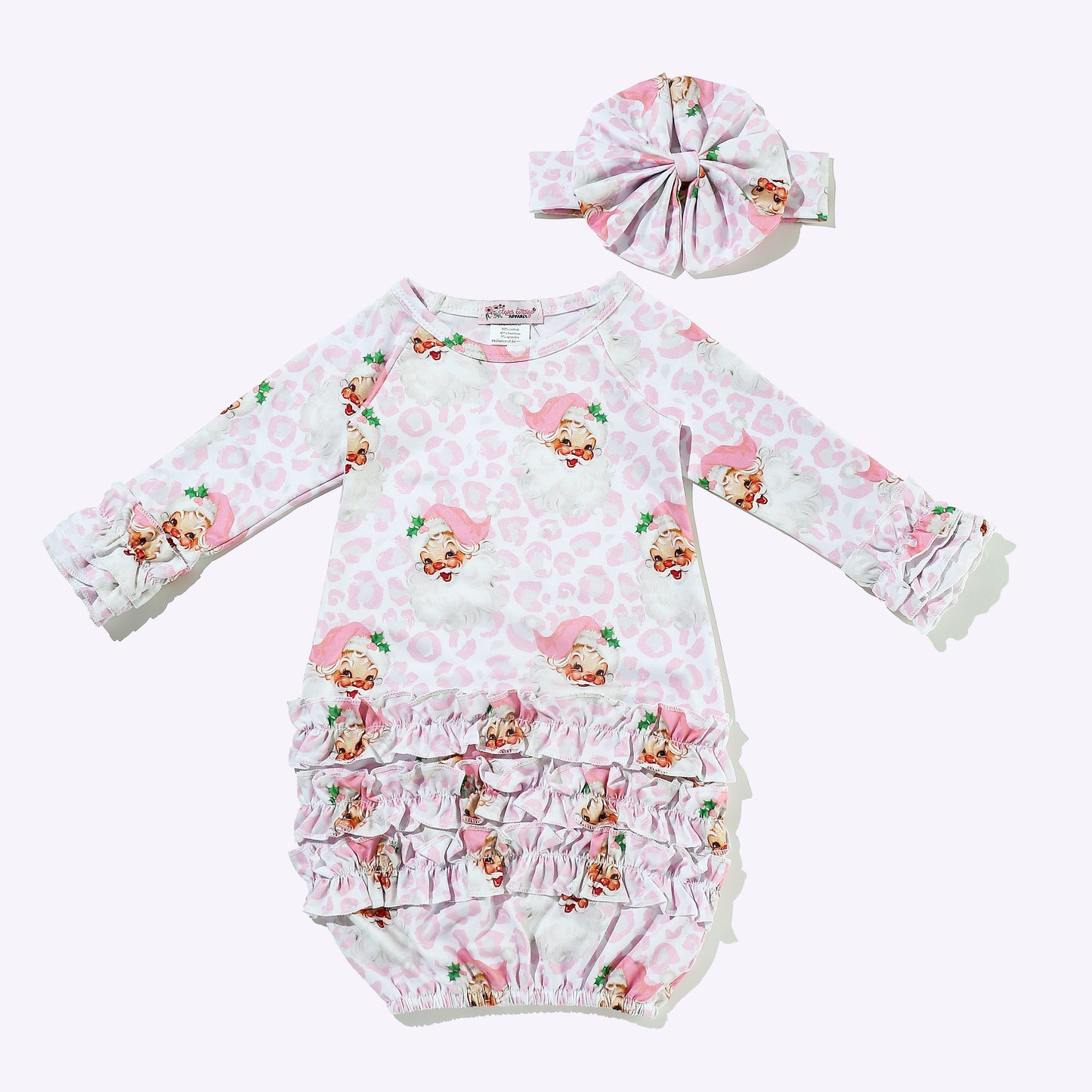 Baby Girls Clover Cottage Pink Christmas Leo Gown