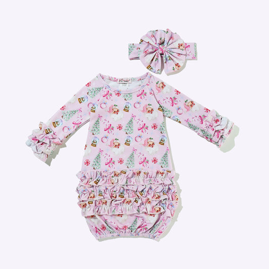 Baby Girls Clover Cottage Snow Globe Pink Gown