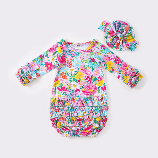 Baby Girls Clover Cottage Summer Blooms Baby Gown