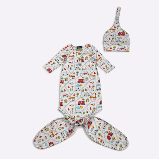 Babies First Responders Knotted Baby Gown by Clover Cottage