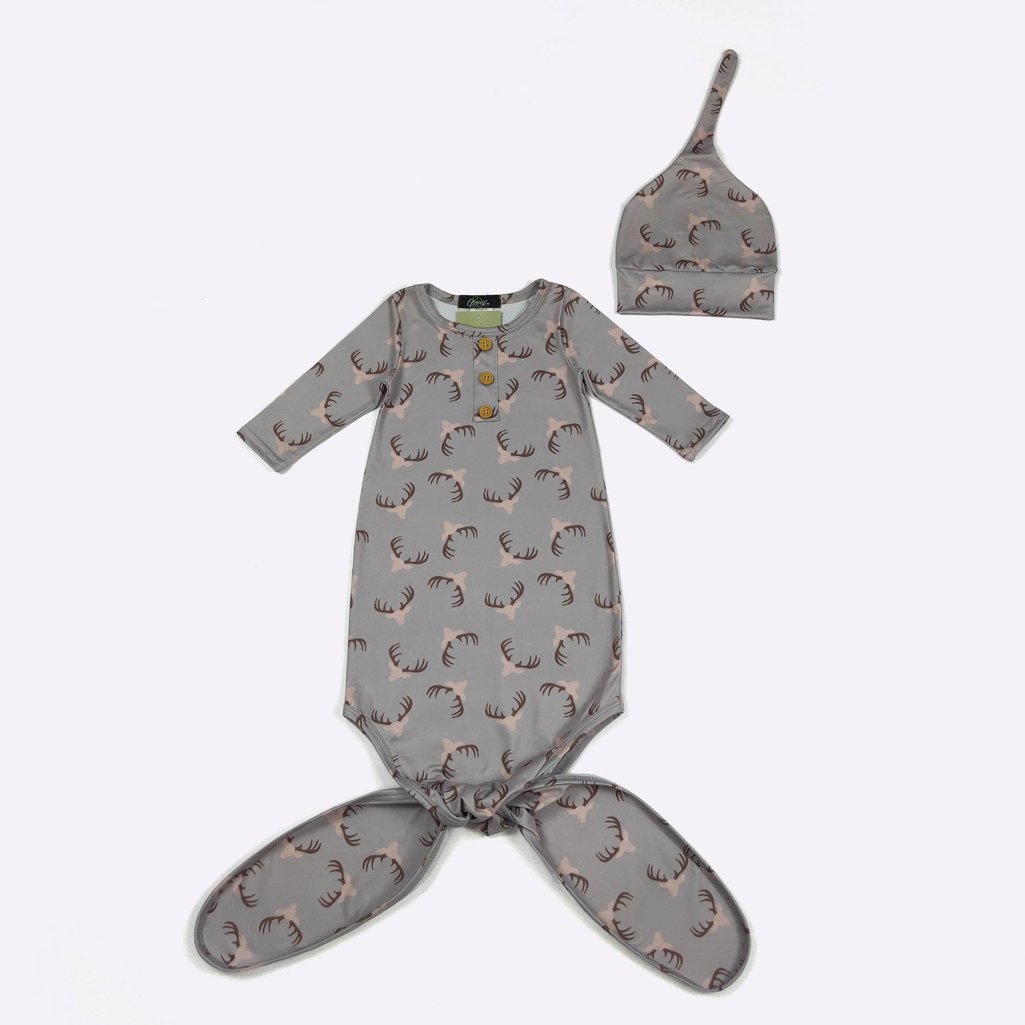 Babies Antler Knotted Baby Gown by Clover Cottage