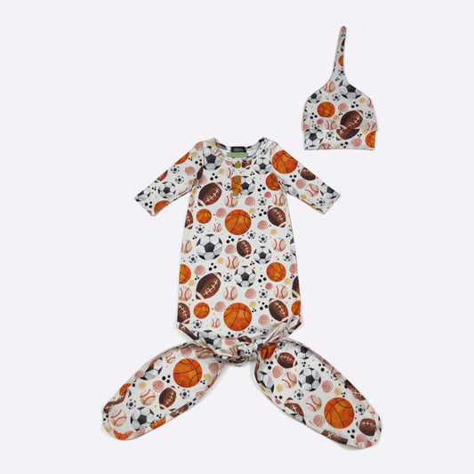 Babies Baller Knotted Baby Gown by Clover Cottage