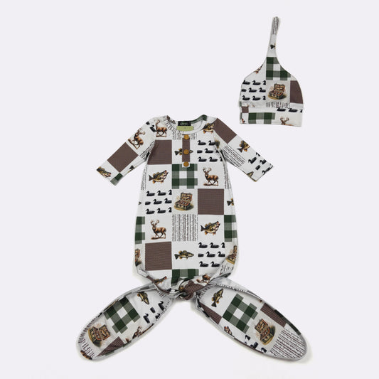 Babies Outdoorsman Knotted Baby Gown by Clover Cottage