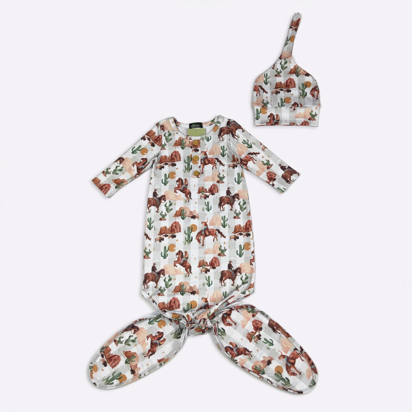 Babies Plaid Western Knotted Gown by Clover Cottage