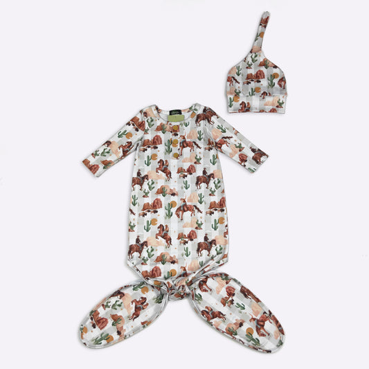 Babies Plaid Western Knotted Gown by Clover Cottage
