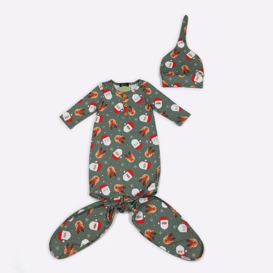 Babies Santa & Rudolph Knotted Baby Gown by Clover Cottage