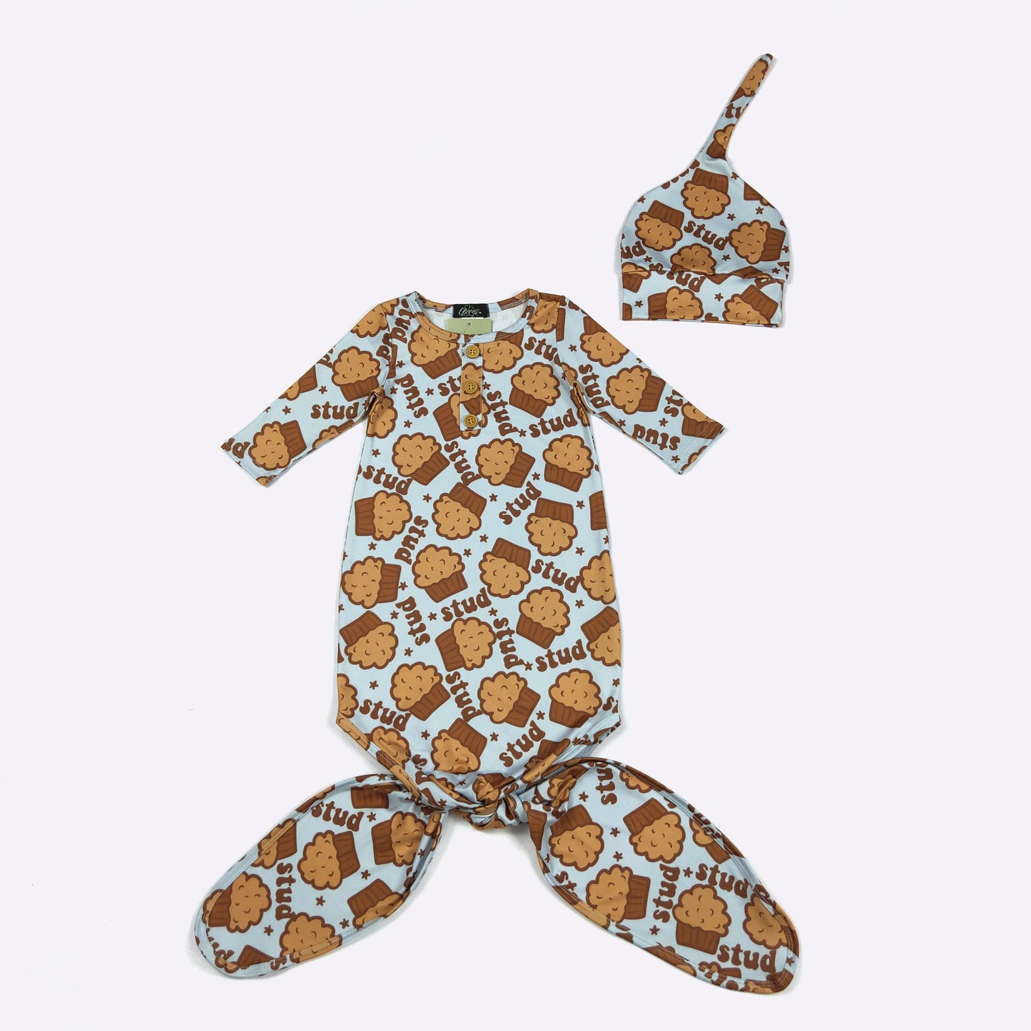 Babies Stud Muffin Knotted Baby Gown by Clover Cottage
