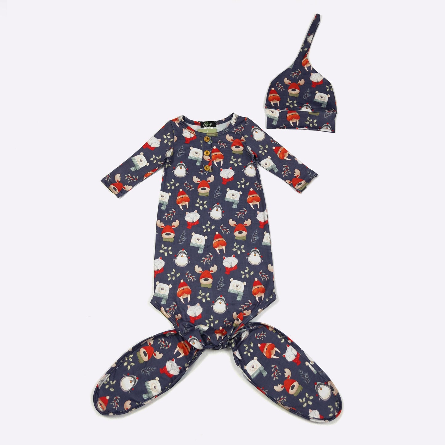 Babies Winter Buddies Knotted Baby Gown by Clover Cottage