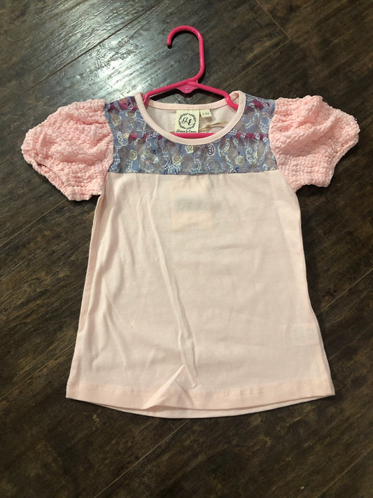 Girls Pink Top with Floral Mesh Yoke by Grace & Emma