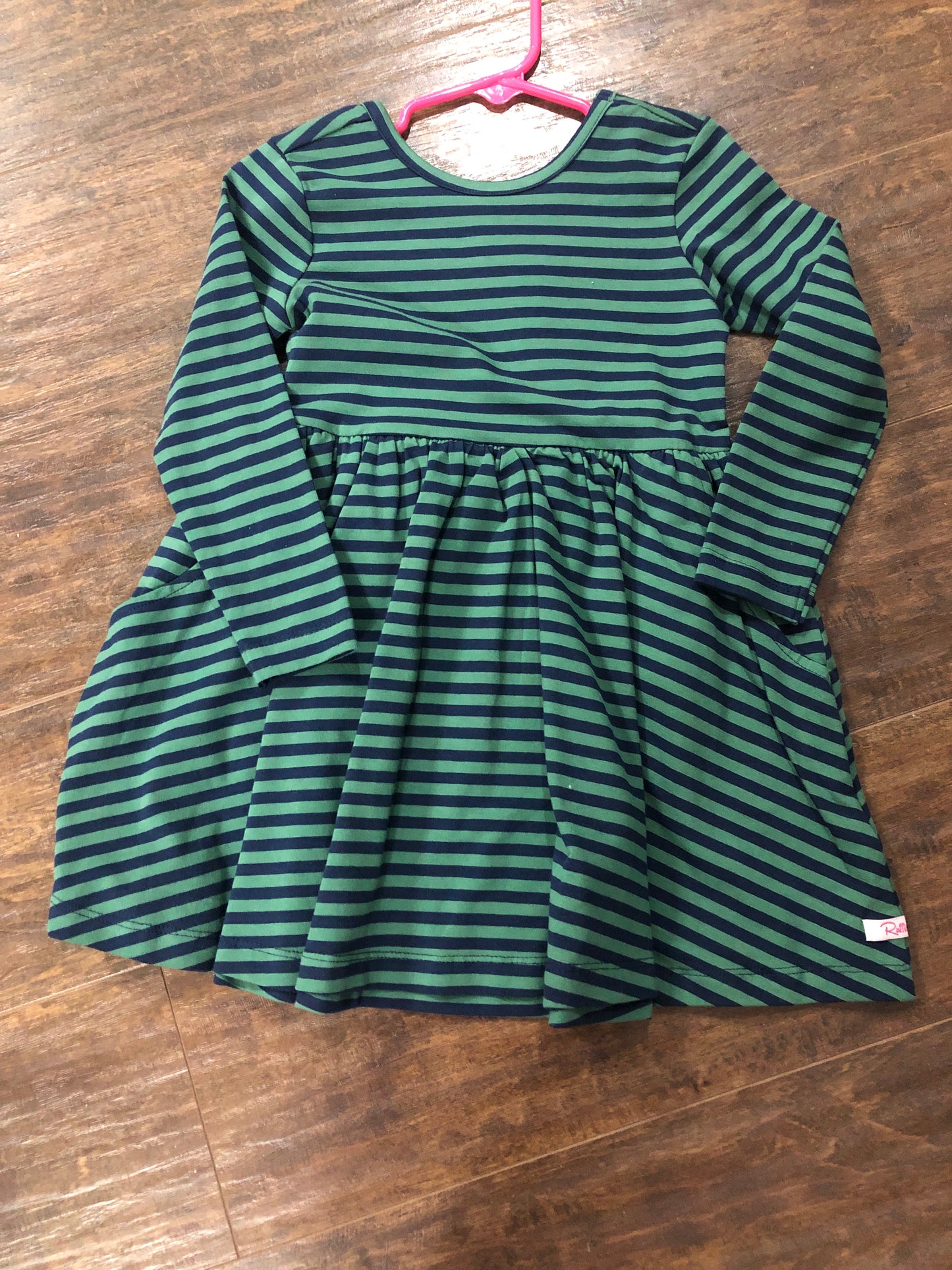 Girls Fir Green/Navy Stripe Bubble or Twirl Dress by RuffleButts