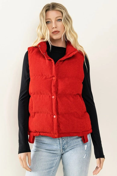 Ladies Corduroy Puffer Vest by TCEC-Red