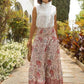 Ladies Boho Floral Flowy Vacation Maxi Skirt-Red