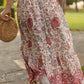 Ladies Boho Floral Flowy Vacation Maxi Skirt-Red