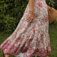 Ladies Boho Floral Flowy Vacation Maxi Skirt-Red