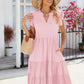 Ladies V-Neck Ruffle Sleeve Solid Color Casual Dress-Pink