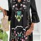 Ladies Casual V-Neck Lace Patchwork Print Dress-Black