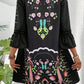 Ladies Casual V-Neck Lace Patchwork Print Dress-Black