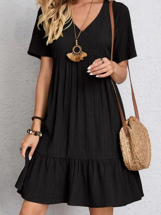 Ladies Loose Casual Short-Sleeved Dress-Black