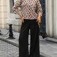 Ladies Loose Leopard Semi-High-Neck Knitted Sweater-Apricot