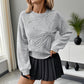 Ladies Three-Dimensional Floral Round-Neck Sweater-Grey