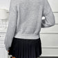Ladies Three-Dimensional Floral Round-Neck Sweater-Grey