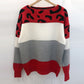 Ladies Color-Matching Leopard Print Crew Neck Sweater-Red