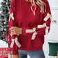Ladies Bow Embellished Sweatshirt-Red