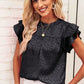 Ladies Leopard Print Lotus Sleeves Top With Wavy Collar - Black