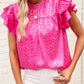Ladies Leopard Print Lotus Sleeves Top With Wavy Collar - Pink